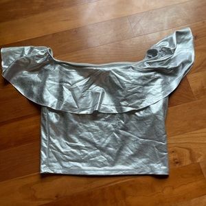 Kortni Jeane Sliver Metallic Ruffle Around Swim Top Small